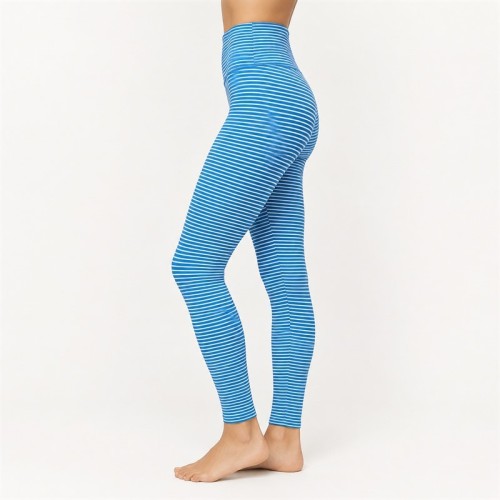 Leggings de yoga personalizados de rayas azules y cintura alta | Fitness y uso informal