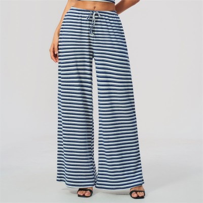 Pantalones de yoga de pierna ancha personalizados | Rayas y cordón, estudio y descanso