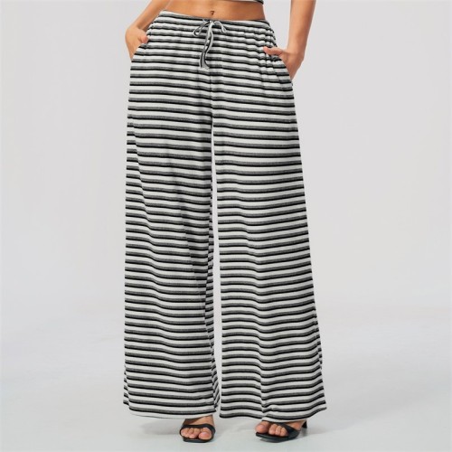Pantalones de yoga de pierna ancha personalizados | Rayas y cordón, estudio y descanso