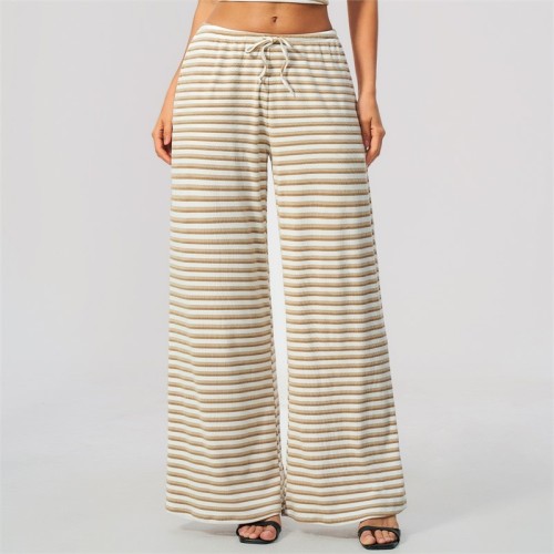 Pantalones de yoga de pierna ancha personalizados | Rayas y cordón, estudio y descanso