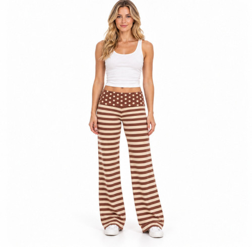 Fabricant de leggings de yoga | Jambes larges rayées et ceinture à pois