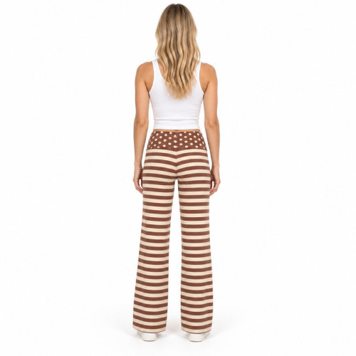 Fabricante de leggings de yoga | Pierna ancha a rayas y cintura de lunares