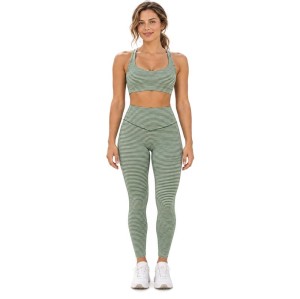 Sujetador deportivo de espalda nadadora OEM – Rayas finas y escote en U | Yoga mujer