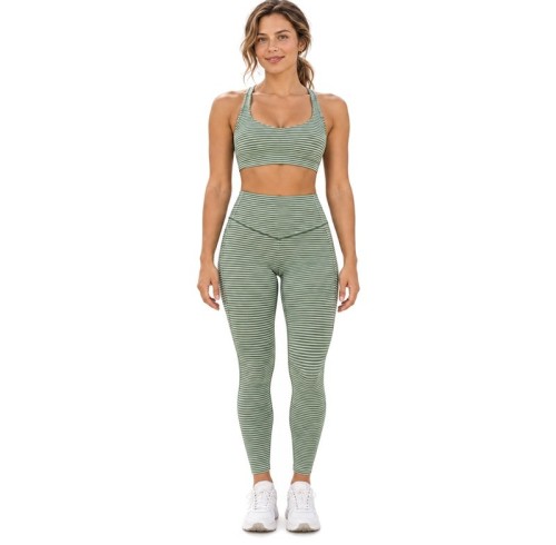 Brassière de sport dos nageur OEM – Fines rayures et encolure en U | Yoga femme