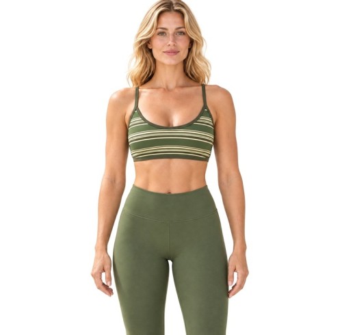 Brassière de sport à fines bretelles OEM – Encolure en U et rayures olive | Yoga femme