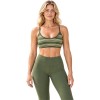 Sujetador deportivo de tirantes finos OEM – Escote en U y rayas oliva | Yoga mujer
