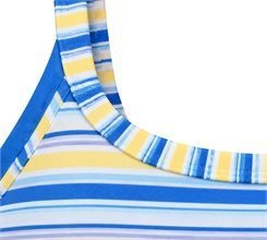 Conjunto de yoga de escote cuadrado personalizado – Top de rayas azules y shorts ciclistas