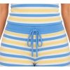 Conjunto de yoga con camiseta de tirantes personalizado – Rayas azules y amarillas, shorts con lazos