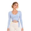 Custom Women V-Neck Wrap Long Sleeve Yoga Top | Tie Waist Cropped Pilates Ballet Workout Shirt