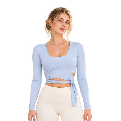 Custom Women V-Neck Wrap Long Sleeve Yoga Top | Tie Waist Cropped Fit