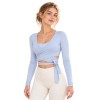 Custom Women V-Neck Wrap Long Sleeve Yoga Top | Tie Waist Cropped Pilates Ballet Workout Shirt