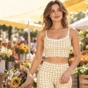Custom Women Grid Print Square Neck Sports Bra | Cropped Yoga Top