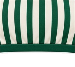Close-up of the solid green elastic underband beneath the vertical stripes