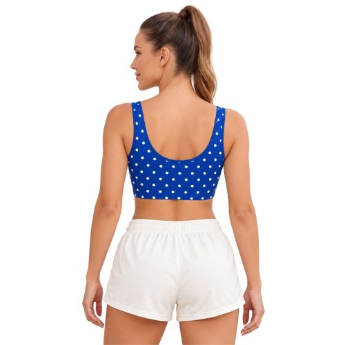 Custom Women Polka Dot V-Neck Yoga Bra | Wide Straps & Molded Cups
