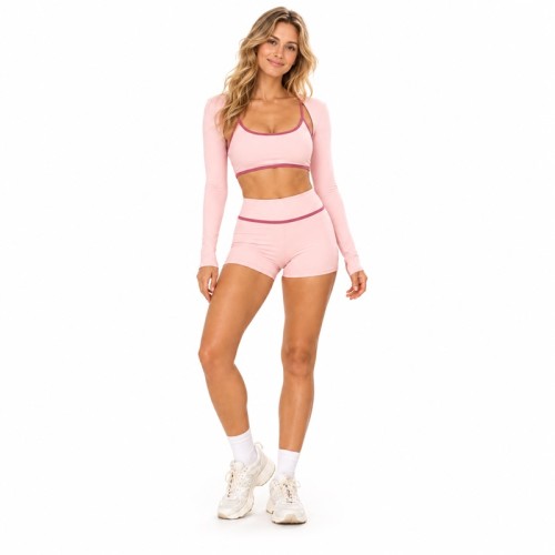 Custom 3 Piece Yoga Set | Contrast Bra, Cutout Shrug & Shorts
