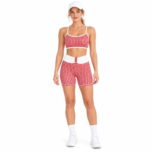 Custom Gingham Yoga Set | Cami Bra & Ruched Shorts | Bloomto