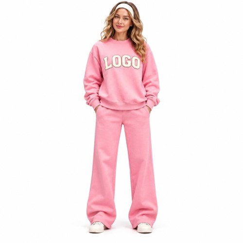 Custom Women's Fleece Sweatshirt Set | Wide-Leg Pants | Bloomto