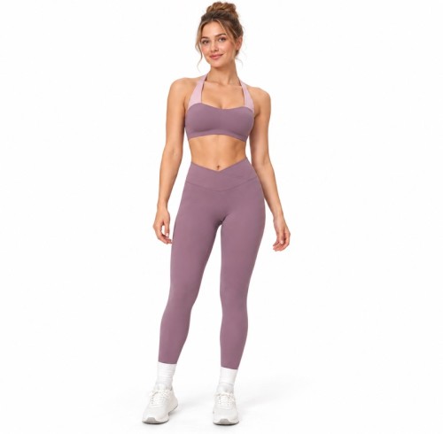 Custom Halter Yoga Set | V-Cross Waist Leggings | Bloomto