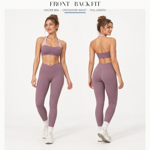 Custom Halter Yoga Set | V-Cross Waist Leggings | Bloomto