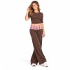 Custom Plaid Waist Yoga Set | Elbow Sleeve Top & Wide Leg Pants | Bloomto