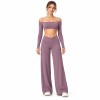 Custom Off Shoulder Yoga Set | Long Sleeve Top & V-Waist Wide Leg Pants | Bloomto