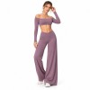 Custom Off Shoulder Yoga Set | Long Sleeve Top & V-Waist Wide Leg Pants | Bloomto