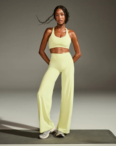Custom Straight Leg Bottoms | Pastel Yellow | Wide Leg Leggings for Yoga and Casual Wear