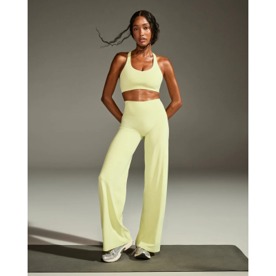Custom Straight Leg Bottoms | Pastel Yellow | Wide Leg Leggings for Yoga and Casual Wear