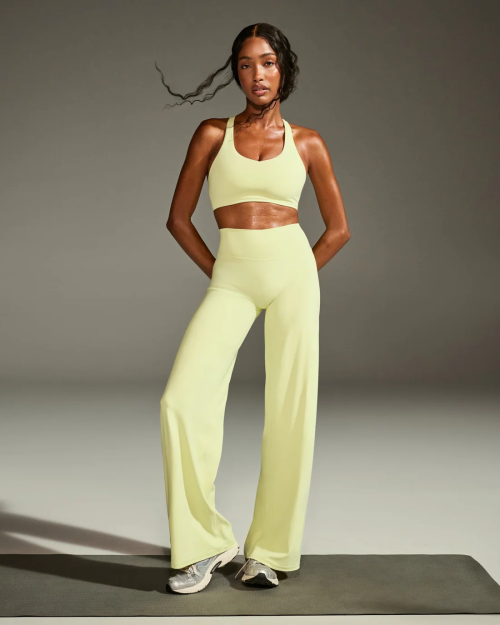 Custom Straight Leg Bottoms | Pastel Yellow | Wide Leg Leggings for Yoga and Casual Wear