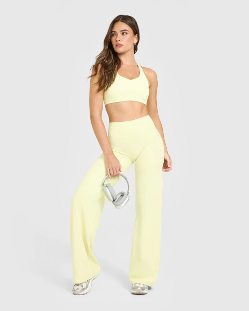 Custom Straight Leg Bottoms | Pastel Yellow | Wide Leg Leggings for Yoga and Casual Wear