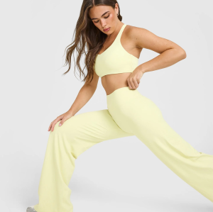 Custom Straight Leg Bottoms | Pastel Yellow | Wide Leg Leggings for Yoga and Casual Wear
