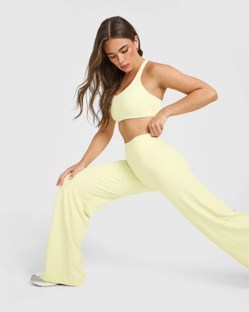 Custom Straight Leg Bottoms | Pastel Yellow | Wide Leg Leggings for Yoga and Casual Wear