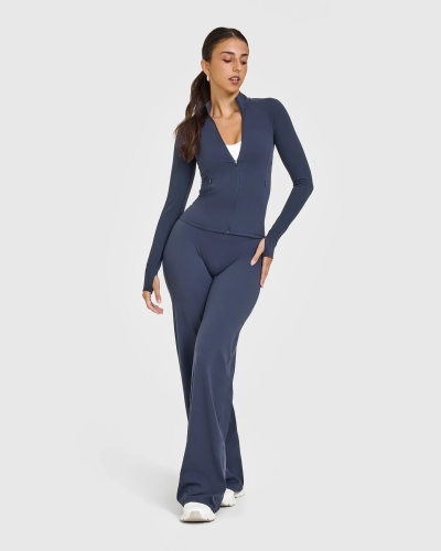 Custom True Blue Wide Leg Leggings | Straight Leg Bottoms for Yoga & Gym | Comfortable Activewear