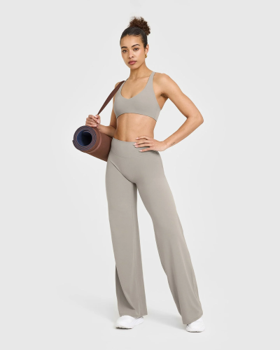 Custom Ash Grey Wide Leg Leggings | Straight Leg Bottoms for Wholesale | OEM Yoga & Gym Activewear