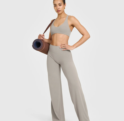 Custom Ash Grey Wide Leg Leggings | Straight Leg Bottoms for Wholesale | OEM Yoga & Gym Activewear