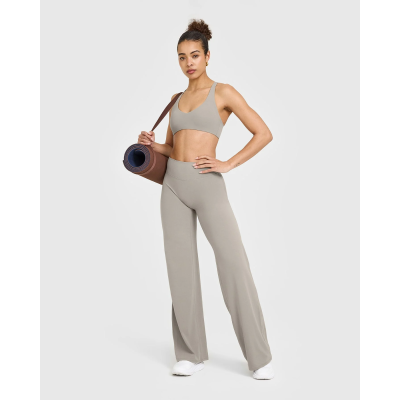 Custom Ash Grey Wide Leg Leggings | Straight Leg Bottoms for Wholesale | OEM Yoga & Gym Activewear