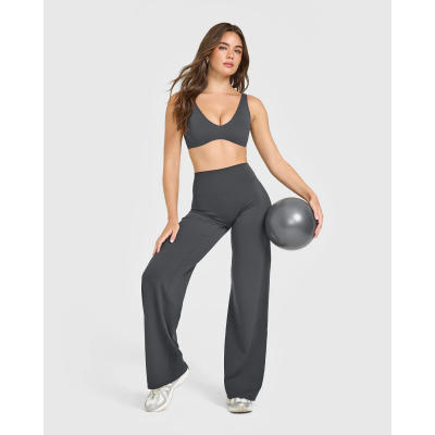 Leggings larges couleur charbon personnalisés | Bas de jambes droites en gros | Vêtements de sport OEM pour le yoga et la salle de sport