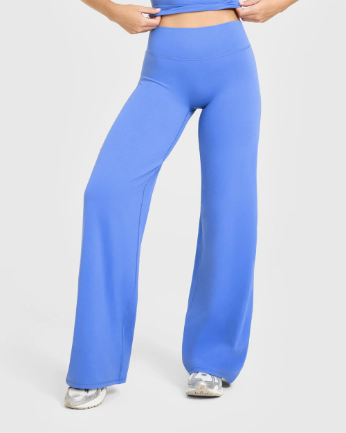 Custom Glaucous Blue Wide Leg Leggings | Straight Leg Bottoms for Wholesale | OEM Yoga & Gym Activewear