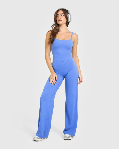 Custom Glaucous Blue Wide Leg Leggings | Straight Leg Bottoms for Wholesale | OEM Yoga & Gym Activewear