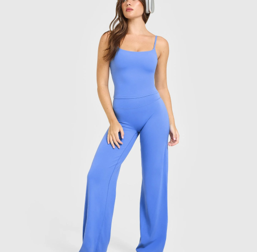 Custom Glaucous Blue Wide Leg Leggings | Straight Leg Bottoms for Wholesale | OEM Yoga & Gym Activewear