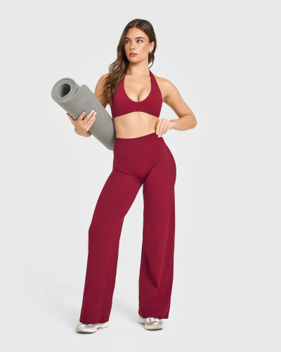 Custom Ruby Red Straight Leg Bottoms | Wide Leg Yoga & Gym Leggings | OEM Activewear for Wholesale