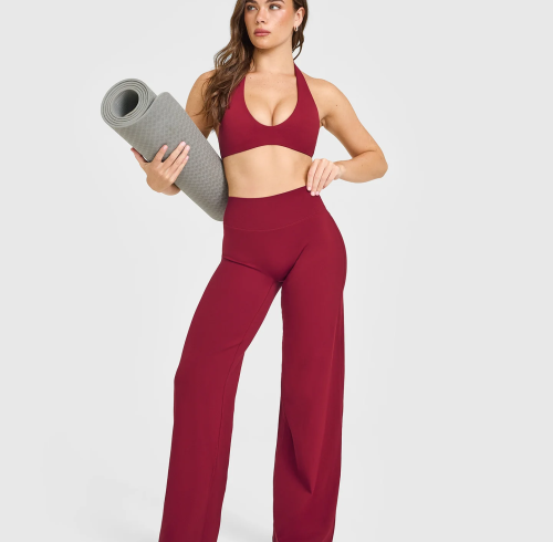 Custom Ruby Red Straight Leg Bottoms | Wide Leg Yoga & Gym Leggings | OEM Activewear for Wholesale