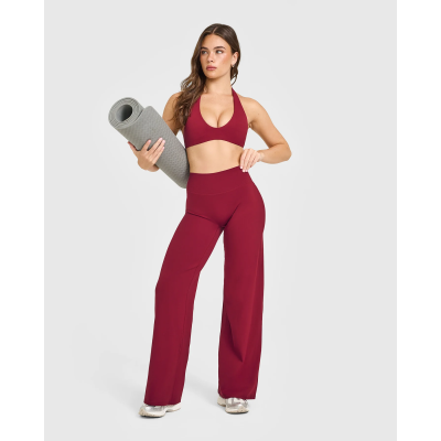 Custom Ruby Red Straight Leg Bottoms | Wide Leg Yoga & Gym Leggings | OEM Activewear for Wholesale