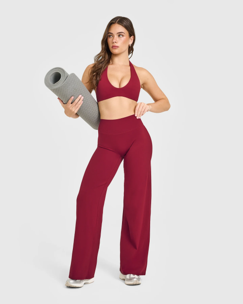 Custom Ruby Red Straight Leg Bottoms | Wide Leg Yoga & Gym Leggings | OEM Activewear for Wholesale