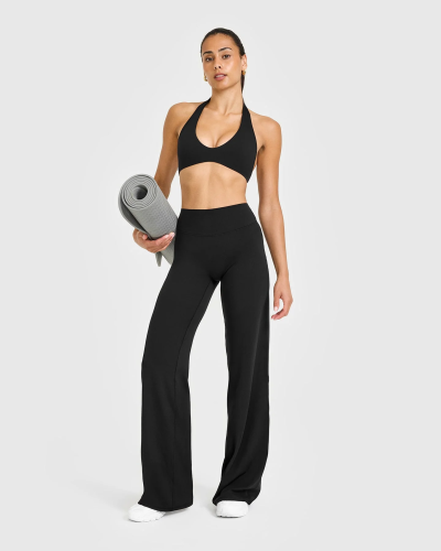 Custom Black Straight Leg Bottoms | Wide Leg Yoga & Gym Leggings | OEM Activewear for Wholesale