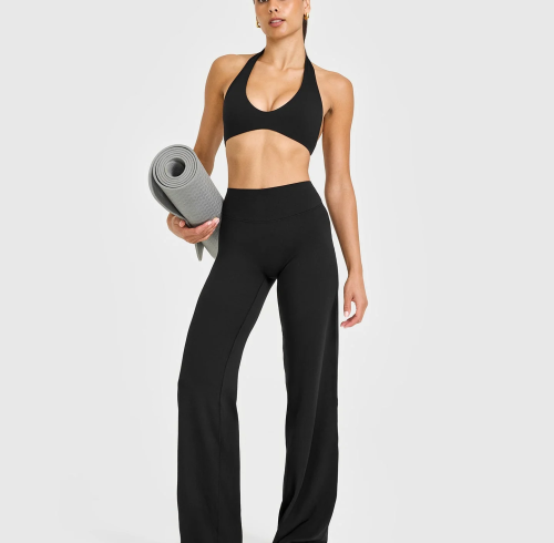 Custom Black Straight Leg Bottoms | Wide Leg Yoga & Gym Leggings | OEM Activewear for Wholesale