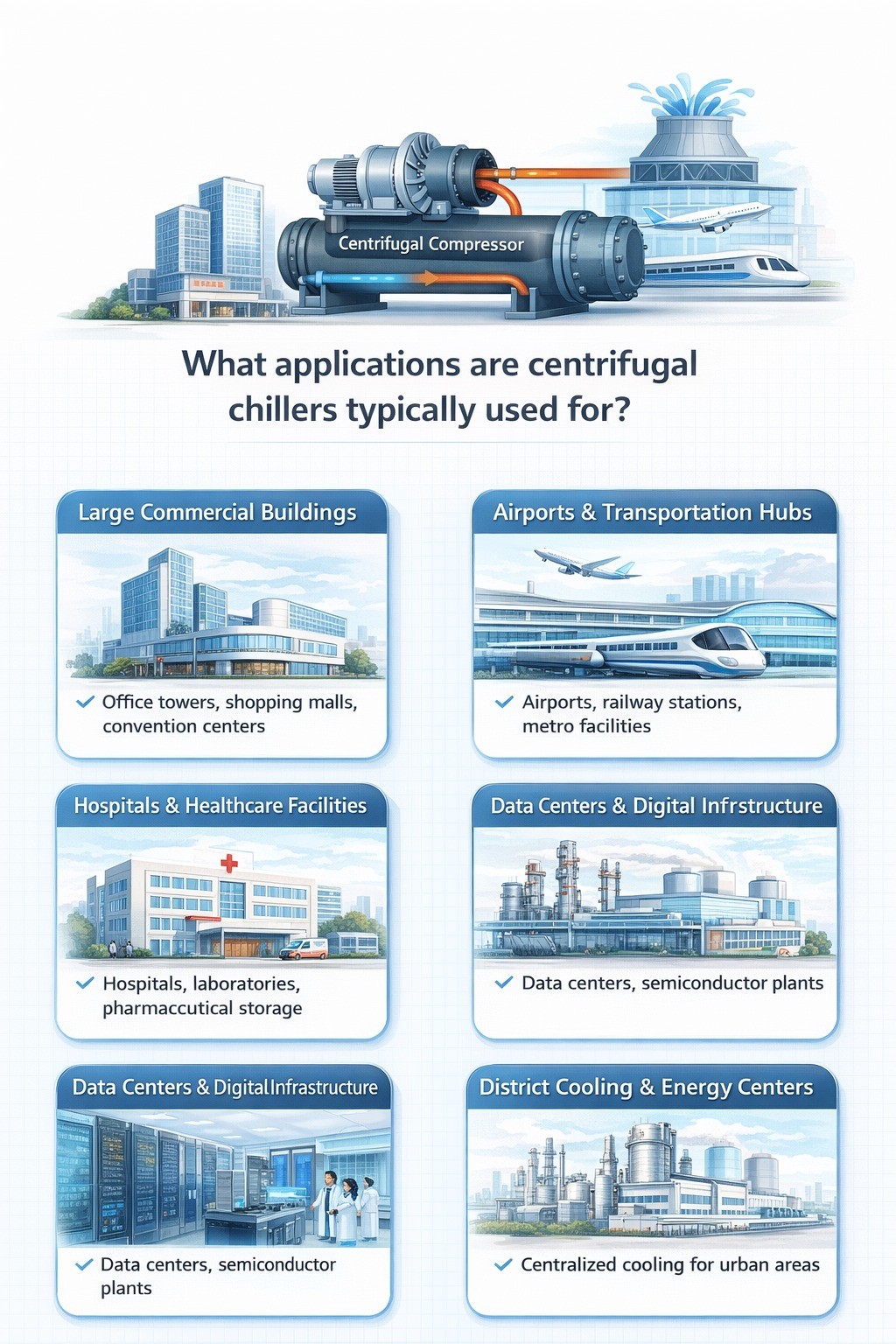 What applications are centrifugal chillers typically used for?