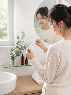 Esthetician in gloves treating a client with a handheld skin care device