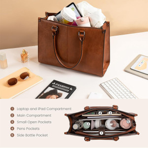 Custom Factory Wholesale Laptop Tote Bag for Women Leather Work Computer Bag