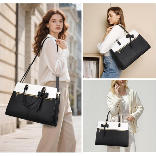 Factory Wholesale Laptop Tote Bag for Women Waterproof PU Leather Work Bag with Clutch Purse